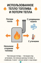 Использованное тепло топлива и потери тепла.